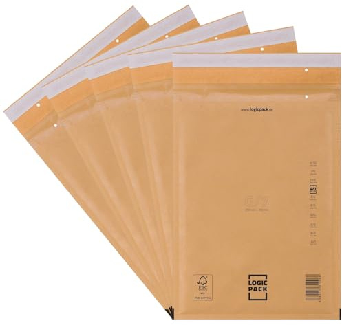 LOGIC PACK 25 Luftpolsterumschläge Luftpolstertaschen Braun G7 250 x 350 mm Gepolsterte Briefumschläge, Haftklebend Versandtaschen mit Luftpolsterfolie für DIN A4