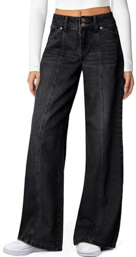 Jean Femme Coupe Droite Detente Grossesse Pantalon,Noir Taille Haute,Droit Coupe Droite Hiver Chic Wide Leg Large Vetement Décontracté Grande Taille Baggy Jean Large Femme XL