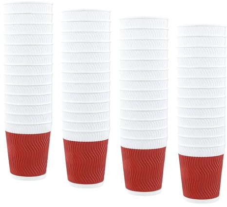 heavenlife Lot de 50 Gobelet Carton, Gobelet Cafe Jetable, 300ml, Isolé & Étanche, pour Boissons Chaudes, Chaudes Café, Thé, Chocolat (Rouge)