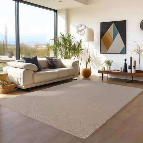 Teppium Teppich 200x290 cm Beige Einfarbig Bouclé Schlingenflor Skandi Stil Modern Weich Strapazierfähig Pflegeleicht großer Teppich für Wohnzimmer Esszimmer Schlafzimmer
