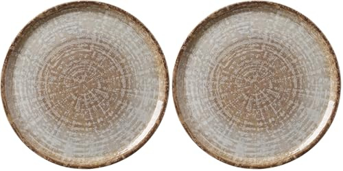 HENDI Assiette à Pizza Ronde en Porcelaine Émaillée avec Motif Pierre Naturelle, Assiette pour Servir la Pizza, Compatible Micro-ondes et Lave-vaisselle, ⌀310mm, Brun/Gris (Lot de 2)