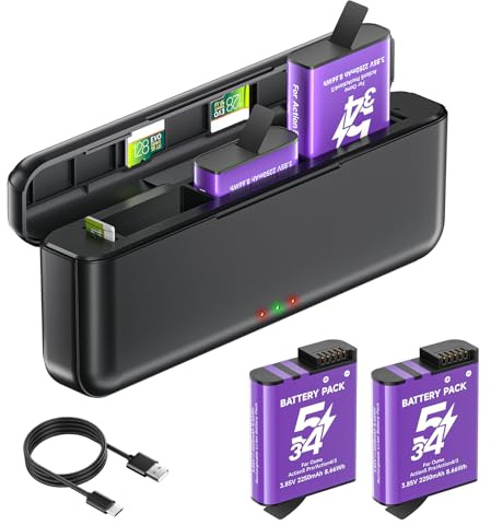Palogreen 2Pcs Osmo Action 6/5 Pro/4/3 Batteries with Charger- 3 Channel Battery Charger for DJI Osmo Action 6/5 Pro/Action 4/Action 3/Osmo 360, USB Fast Charging Case with Type-C Cable