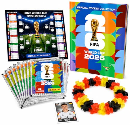 GOTPARTY Panini WM 2026 Album & Sticker Set - für Weltmeisterschaft 2026 - Fußball Karten zum Sammeln inkl. Spielplan, Deutschland Blumenkette & Stickeralbum (1 Tüte/Sticker Set)