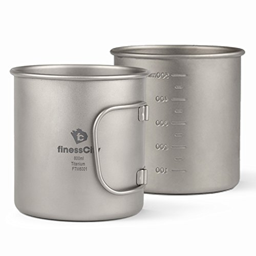 Tasse en titane de camping (450/ 600) ml avec et sans couvercle des marques de mesure, ultra forte et ultra légère, tasse saine et écologique pour le voyage/le campement dans un étui en tissu (600ml)