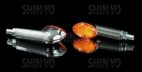 Streetparts24 SHIN YO Mini Blinker Set CAT EYE Chrom E-geprüft - Halogen Blinker 12V 21W BAY9S, M10 Gewindebolzen, 45mm x 85mm, 1 Paar