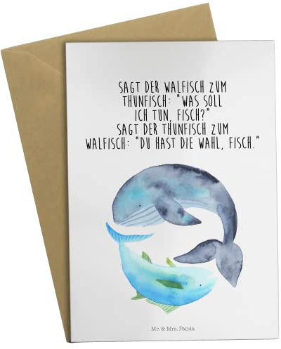 Mr. & Mrs. Panda Grußkarte Walfisch Thunfisch - Geschenk, weihnachtskarten, babykarte, Wahl, Wal, Spruch Lustig, hochzeitskarten, Lustige Sprüche, Tunfisch, Des Tages, Witz, einladungskarten