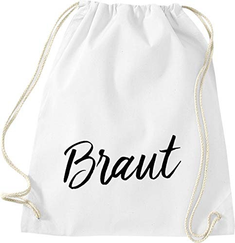 Shirtinstyle Turnbeutel, Braut, Junggesellinnen Abschied Hochzeit Herz, Farbe Weiss