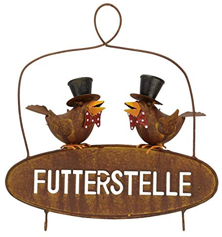ETC Meisenknödelhalter 2 Raben auf Schild Futterstelle Metall handbemalt ausgefallen und dekorativ für 2 Meisenknödel