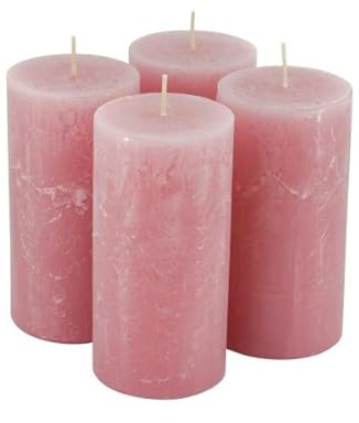 Rustikale Stumpenkerzen – 4 Stück - Wachskerzen/Rustickerzen/Adventskerzen Weihnachten (Antik Rosa, Groß: Höhe 14cm / Ø 7cm)
