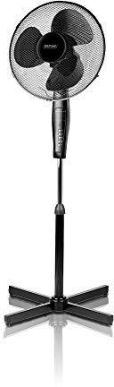 MPM MWP-19C Oszillierender Bodenventilator, 42 cm, höhenverstellbar, 7,5-Stunden-Timer, 3 Geschwindigkeiten, Fernbedienung, schwarz, 50 W