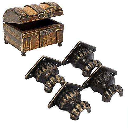 Fdit 4 Stück Retro-Bein-Eckschoner, 3,5 cm x 2,5 cm Bronze Zinklegierung Antikmessing Eckschützer Schmucktruhe Holzkiste Dekorativ Füße Bein Eckschützer