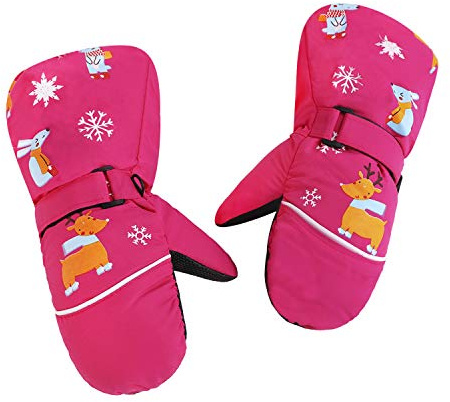 YJZQ Ski Fäustlinge Kinder Handschuhe mit Klettverschluss Unisex Baby Wasserdichtes Gewebe Mitts Handschuhe Anti-Rutsch Windproof Skatinghandschuhe Fäustel Wasserdicht und Reflektierend für 3–8 Jahre