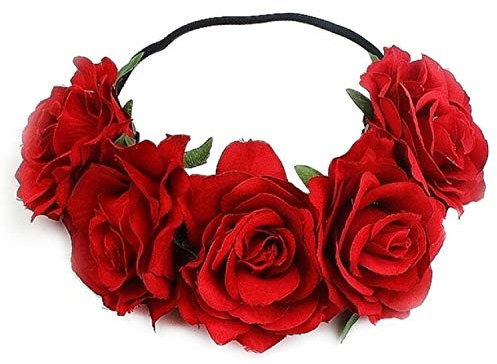 Rosen Stirnband Hippie Gothic Festival Kopfschmuck Haarkranz Haarband Blumenkrone, Farbe:Rot