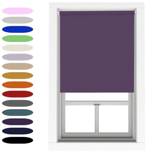 Aubergine Blackout Roller Blind Metal Fittings Trimmable UV Protection Thermal Properties Premium Fabric Home Office Bedroom Kids Room Child Safe Easy Fit 60cm Width x 160cm Drop
