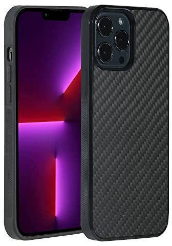 Molzar Grip Series for iPhone 13 Pro Max Case with Real Weave Carbon Fiber, Built-in Metal Plate for Magnetic Mount, Works with Qi-certified Chargers, Glossy Black/Weave