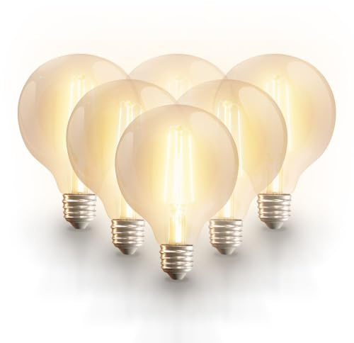 HOFTRONIC - 6er Smart Filament LED Lampe E27 Globe - G95 - WiFi & Bluetooth (seamless connect) Glühbirne - 7W 806lm - 1800(warmweiß)-6500K(Kaltweiß) - kompatibel mit Alexa & Google
