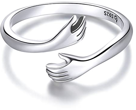 Qings Silberne Umarmungs Hug Ringe für Frauen, Herren Promise Hugging Hug Finger Ring Öffnen Inspirierenden Schmuck Verstellbares Band Ringe Geschenk für Ehefrau Ehemann Beste Freundin