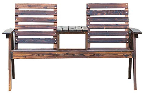 AMZOPDGS Massivholz-Terrassentische und -stühle für den Haushalt im Freien, korrosionsbeständige Holz-Doppelrücken-Lounge-Stühle mit Tischen, Balkonbänke für Gartenmöbel
