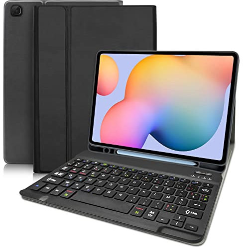 YUEJIDZ Coque Clavier pour Samsung Galaxy Tab S6 Lite 10,4'' 2024/2022/2020, AZERTY Français Clavier Bluetooth sans Fil Etui Housse Fine et Légère pour Samsung Tab S6 SM-P620/P625/P613/P619