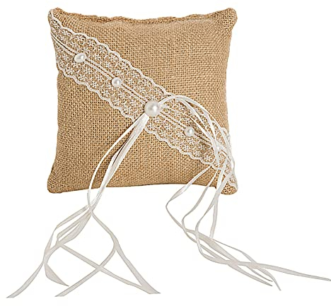 Hochzeit Ringkissen Ehering Kissen,Leinen Ring Kissen mit Spitze Blumen Brautkissen Träger Kissen Ringhalter Kissen Heirat Paar Ring Halter Hochzeit Accessoires Für Eheringe Ringe Zeremonie Geschenk