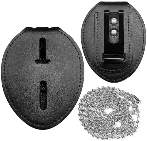 Birdtab Polizei-Ausweishalter, Universal, mit Gürtelclip und Kette, für ovale und Adler-Abzeichen, aus Rindsleder, robust und langlebig