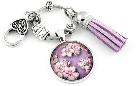 Cadeau Porte clés - Fleurs de cerisier Cherry blossom - Porte-clef Bijou de sac Artisanat français Colleen Illustrations