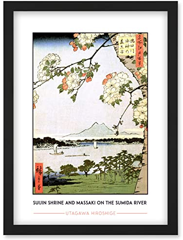 Wee Blue Coo Utagawa Hiroshige Suijin Shrine And Massaki On The Sumida River Painting Artwork Framed Wall Art Print A4