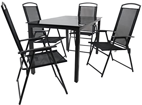VCM 5-TLG Gartenmöbel Set | Sitzgruppe Essgruppe | 1x Tisch, 4X Stühle | Tisch Maße ca. H. 76 x B. 140 x T. 80 cm | Hochlehner Set 140M