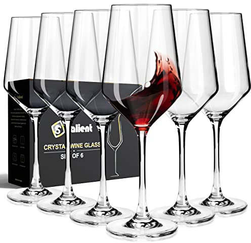 S SALIENT Weingläser mit langem Stiel, Weiß-/Rotweingläser, 400 ml, mundgeblasen, Premium-Kristallweinglas, Geschenkverpackung, Burgunderglas, 6 Stück