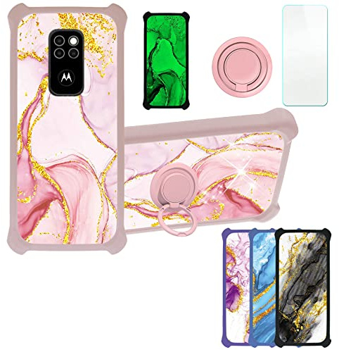 Aroepurt Hülle Für Motorola Defy 2021 hülle Kompatibel mit Motorola Defy 2021 Hülle Case Handyhülle Schutzhülle Cover [Mit 9H Härte HD Schutzfolie] PC + Silikon Ständer JSF-FDL