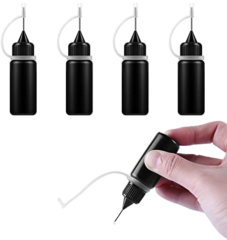 Dosierflasche,Nadelflasche,Quetschflasche Klein,Spritzflasche,Plastikflasche,Leimflasche Leer,Kleine Plastikflaschen Zum BefüLlen,Mit Nadelspitze,10ml Leerfläschchen,Applikator Flasche,Schwarz,4PCS