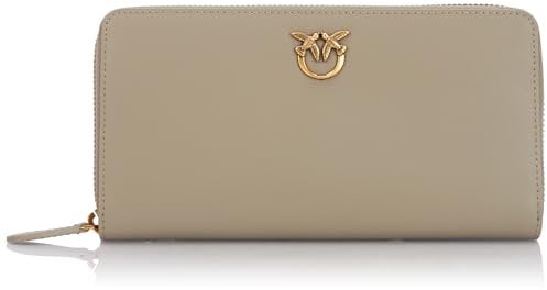 Pinko Ryder Zip Around Vitello Seta, Accessori da viaggio- Portafogli Donna, I68q_noce-antique Gold, 20