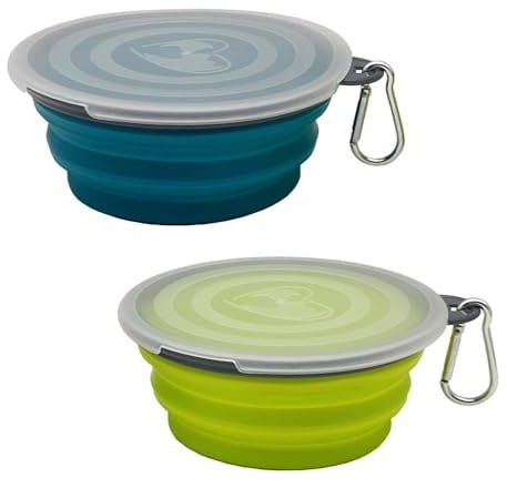 Cuenco pequeño plegable para perros de 12 onzas, paquete de 2 cuencos de viaje portátiles y plegables para mascotas, plato plegable para alimentación de agua para perros, gatos y animales pequeños,