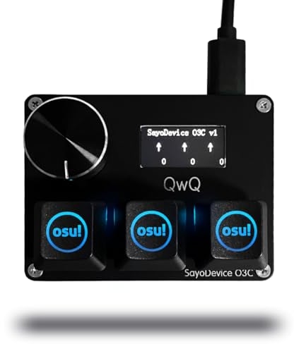 BTXETUEL SayoDevice O3C OSU Keyboard Rapid Trigger Hall Switches Magnetic Linear Switches Keyboard with Knob and Screen,Copy Paste,Shotcut,Macro Hotswap Mini Keypad.… (with OSU keycaps-Black)
