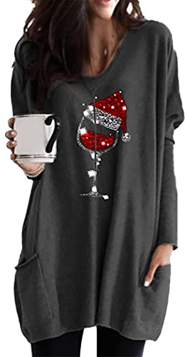 OMZIN Frauen Weihnachten Sweatshirt Langarmshirt Weihnachtspullover mit Komisch gedruckt Xmas Outfit