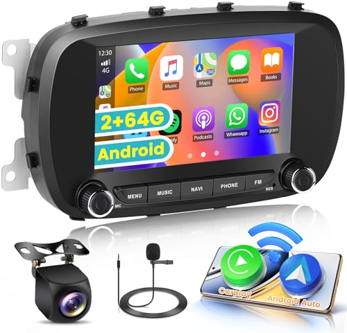 Hikity 2+64GB Android 13 Autoradio per FIAT 500X (2014-2020) Radio con Senza Fili CarPlay Android Auto Bluetooth 7 Pollici Touchscreen Auto Radio con WiFi GPS FM RDS Telecamera Posteriore