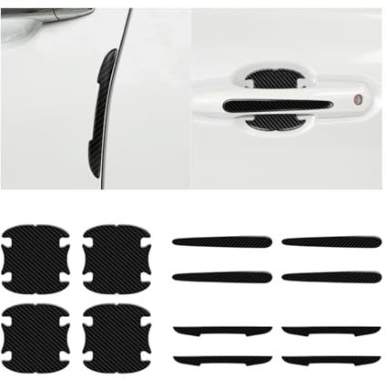 CGEAMDY 12 Pieces Car Handle Protective Film, Carbon Fibre Door Handle Protection Film, Car Door Handle Scratch Protector Auto Door Cup Protective Sticker, Car Outdoor Safety Doors Accessories