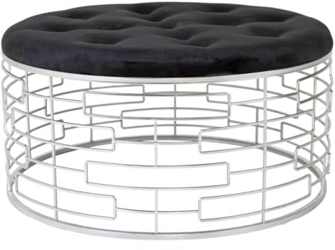 Wanderlust deco Runder Hocker aus schwarzem Samt und silberfarbenem Metall, D91,5 x 47 cm