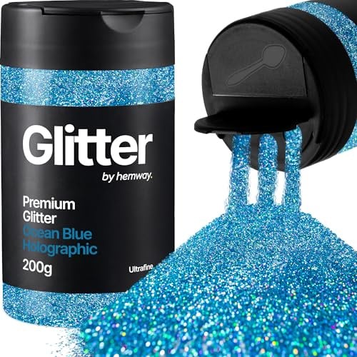 Hemway Ocean Blue Holographic Glitter Shaker, 220g Ultrafine Glitter | for Resin & Epoxy Crafts for Decorating, Halloween, Christmas, Nail, Face, Art
