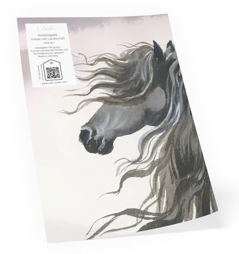 UNIK Nordic Tapeten-Produktmuster WT DIN A4, Größe 21 x 29,7 cm, Fototapete Auschnitt mit Motiv, Materialprobe Premium Vliestapeten, Pferd Friese mit Landschaft #1034 Muster