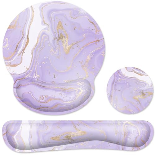 G JGOO Ergonomic Mouse Pad Wrist Support and Keyboard Wrist Rest, Memory Foam, Purple Marble