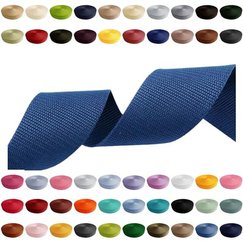 Gurtband 2m 5m 10m 50m, 50 Farben, Breite 10mm 15mm 20mm 25mm 30mm 40mm 50 mm Taschengurt Polypropylen Ideal für DIY-Projekte, Handarbeiten & Outdoor (918) Blau, 25mm x 2m