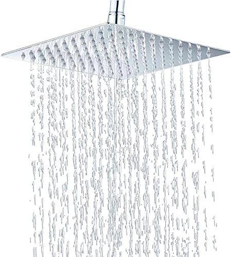 Edelstahl Duschkopf Wassersparend Einbauduschköpfe Quadratische Kopfbrause 360 Drehung Regenbrause Duschkopf Chrom 40x40cm Quadrat Ultradün Silber
