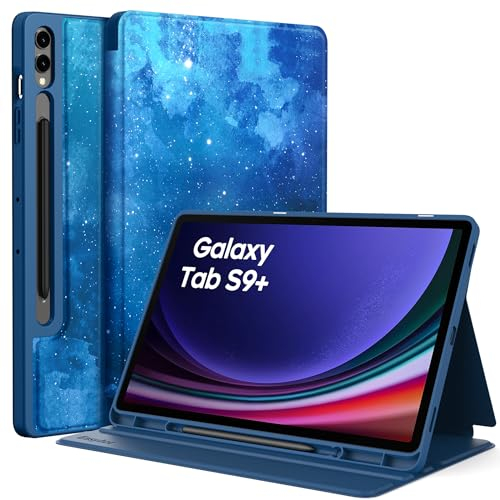 EasyAcc Custodia a Libro per Samsung Galaxy Tab S9 FE+/ S9+ 12.4 Pollici 2023, con Supporto per Penna S – Custodia Sottile a Libro per Tablet Custodia Protettiva Multi-angolo, Blu Cielo Stellato
