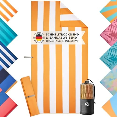 Blumtal Strandtuch XXL aus Mikrofaser - kompaktes und schnelltrocknendes Handtuch/Strandhandtuch 90x180 - Stranddecke sandfrei + Band - Badehandtuch sandabweisend Gelb-Weiß gestreift