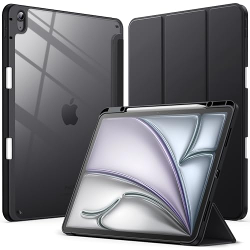 JETech Hülle für iPad Air 13 Zoll M3/M2 (2025/2024) mit Stifthalter, Klar Transparent Rückenschale Dünn Ständer Stoßfest Tablet Abdeckung, Auto Wachen/Schlafen (Schwarz)