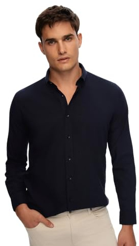 D'S DAMAT Leinenoptik Hemd Herren Langarm Slim Fit, 100% Baumwolle Atmungsaktiv Freizeithemd Herren, Leichte Kleidung Herren, Schickes Männer Hemd, Sommer Shirt, 6 Farboptionen, S M L XL X | Khaki - l