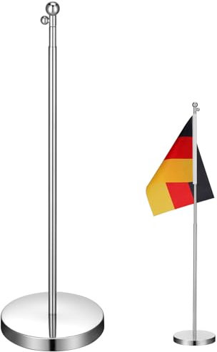 Milisten Edelstahl Tischflaggenhalter, Mini Teleskop-Fahnenmast mit Basis - Kleiner Desktop Fahnenständer für Länder-, Firmen- & Sportflaggen, Büro & Zuhause