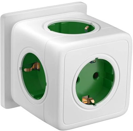 5-in-1 Cubo Enchufe, Power Cube Enchufe Multiple 3680W, 5 Port Cubo Enchufes Múltiples Pared, Ladron Enchufes Compatible con Phone, Hogar, Cocina, Oficina, Verde