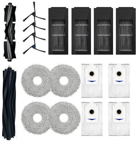 Pezzi di ricambio compatibili con ECOVACS DEEBOT X2 Omni Robot aspirapolvere, 2 spazzole principali, 4 spazzole laterali, 4 filtri HEPA, 4 mocio, 4 sacchetti per la polvere (18 pezzi)